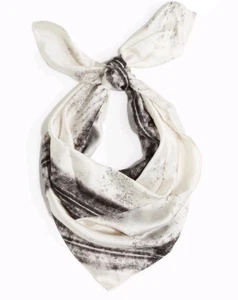 H & M Printed Satin Scarf 35" X 35" Cream/Black Striped - Picture 1 of 2