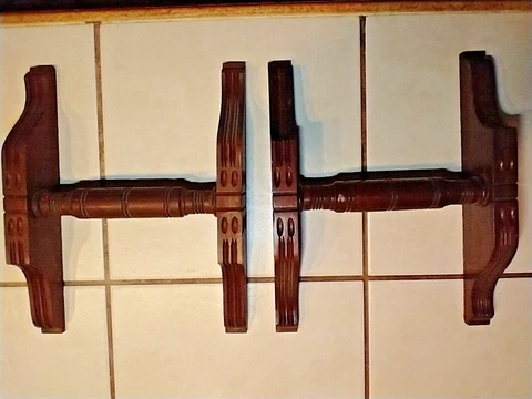 Pair Antique Estey Turned Carved Walnut Surface Mount Carry Handles 1878 Organ Cover