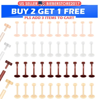 40Pcs Kit Silicone Labret Lip Studs Push in Flat Ear Helix Conch Piercing 16G US - Image 1 of 4