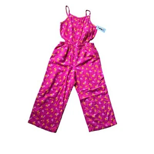 CUTE Girls Jumpsuit - Pink Floral with Small Cutouts at Waist - LARGE (10/12) - Picture 1 of 14