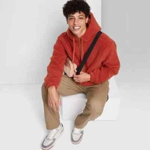 Men's Regular Fit Hooded Zip-Up Sweatshirt - Original Use Orange  Berry S - Picture 1 of 2