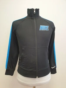 T312 BOYS NIKE BLACK BLUE LONG SLEEVE F/ZIP TRACKSUIT TOP UK 10-12 YRS - Picture 1 of 3
