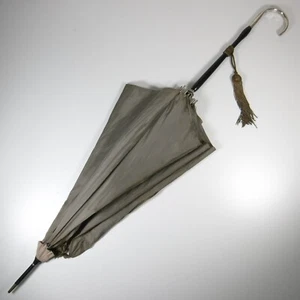 T852 ANTIKER ANTIKER REGENSCHIRM HOLZ UND STOFF MIT 800 SILBER GRIFF VINTAGE - Bild 1 von 19