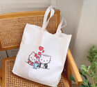 Pretty Hello Kitty Love Heart 100% Thick Canvas Cotton White Handle Tote Bag L
