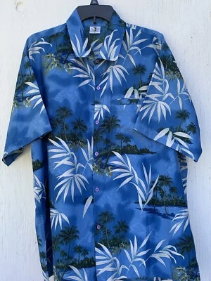 Рубашка мужская Bare Foot Atitude размер XL синяя с цветочным узором гавайский стиль короткие рукава  - Изображение 1 из 4