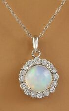 Natural Ethiopian Opal Gemstone Chain Necklace 14k White Gold Jewelry For Girls