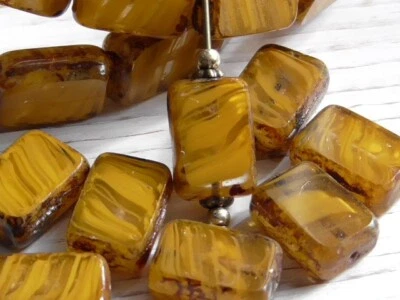 8 - 12x8mm CZECH CLEAR ORANGE PICASSO TABLE CUT WINDOW RECTANGLE TILE GLASS BEAD - Image 1 of 4