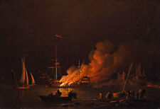 Ship on Fire at Night by Charles Brooking 75cm x 51.5cm Canvas Print