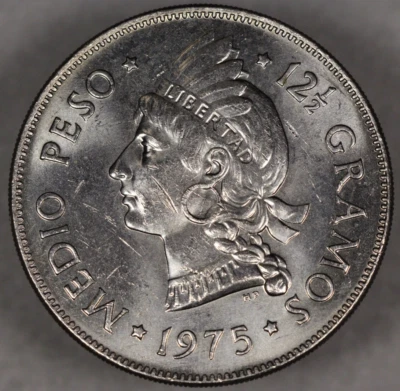 1975 Dominican Republic 1/2 Peso Uncirculated - Image 1 of 2
