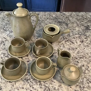 SHUNGYO MID CENTURY MODERN STONEWARE Coffee Pot Set  13 Pcs Sage - Picture 1 of 9