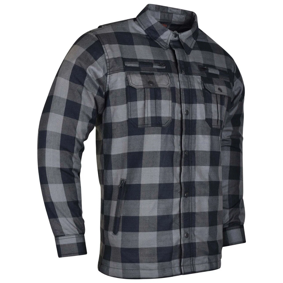 Mens Armored Motorcycle Flannel Shirt, W/ Waterproof Zippers & C.E. Armor Foto 1 de 4