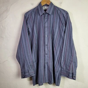 Camisa de Vestir Dunn & Co Para Hombres 16" Formal Vintage Rayas Gris Azul Algodón Tejido... - Imagen 1 de 11