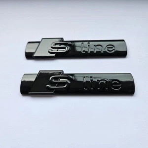 2X Full BLACK Gloss Black S-Line Wing badges A1 A2 A3 A4 A5 A6 A7 A8 NEW - Imagen 1 de 3