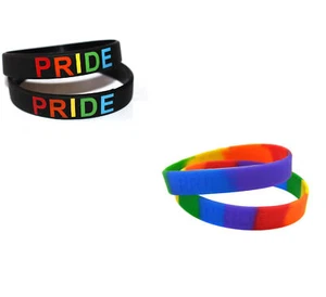Bracciale in silicone Unisex Gay Pride Rainbow lgbt 2 modelli nero o multicolor - Foto 1 di 5