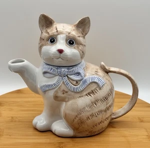 LILLIAN VERNON Cat Shape Teapot 24oz Blue Ribbon 1992 Vintage - Picture 1 of 14