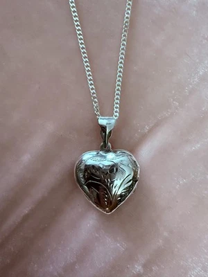 Medallón y collar de cadena con corazón de plata de ley grabado italiano - P. LUX / CM 925 Foto 1 de 4