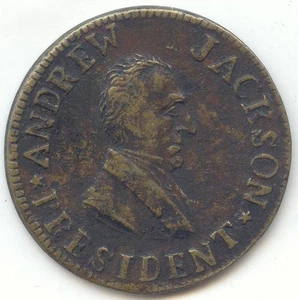 1830's Andrew Jackson Hard Times Token, HT-5, VF Details, Brass, Scarce - Picture 1 of 2