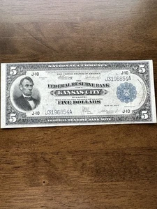 1918 5 federal reserve Bank Kansas City District Nice Note - Picture 1 of 2