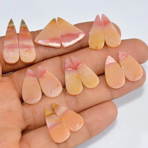7 Pairs 55 Cts Natural Pink Opal Slice Gemstone Pair Lot 24x7 20x9mm #16845 - Picture 1 of 5