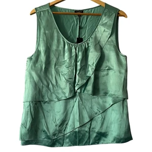Talbots Womens Sleeveless Top Green Ruffle Front Detail Silk Sz 16 New With Tags - Picture 1 of 7