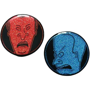 Beavis and Butt-Head - Glittery Red & Blue Pin Badge Set (1.25", Enamel) - Zen M - Foto 1 di 1