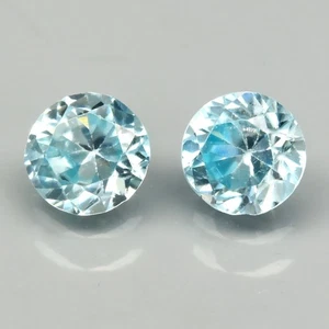 π1.51ct 2p Pair Round Brilliant Natural Blue Zircon - Gentle Heat Cambodia Gems - Picture 1 of 4