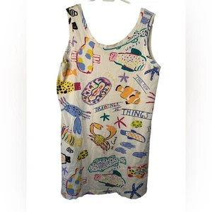 Vintage 90' KEN DONE AUSTRALIA Kunst Tank Kleid Zeichnung Strand - Bild 1 von 7