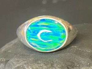 Anillo de plata de ley ajustable ópalo azul turquesa macizo hecho a mano en Australia - Imagen 1 de 5