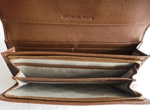 Michael Kors Accordian Style Clutch Wallet Large w/Flap Brown w/9 Compartments! - Picture 1 of 8