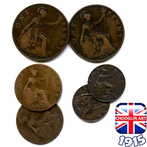 Collection of BRITISH 1915 GEORGE V coins, 110 Years Old! - Picture 1 of 2
