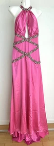 ABENDKLEID LANG PARTYKLEID ABI-BALLKLEID PERLEN NECKHOLDER FUCHSIA SATIN Gr.38 - Bild 1 von 6