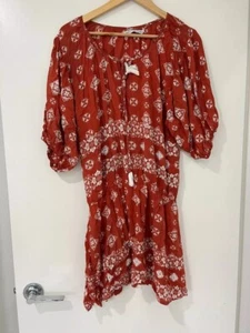 Faithfull The Brand Printed Boho Mini Dress Red Size Medium - Picture 1 of 9