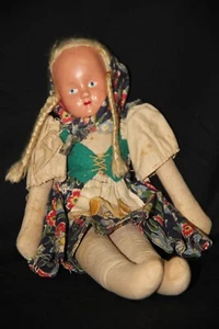 Vintage 12" Cloth doll filled with sawdust and a painted face - Picture 1 of 5