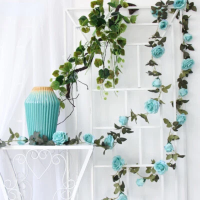 Flor Artificial Boda Rosa Falsa Ratán Colgante Vid Balcón Fondo Decoración Foto 1 de 4