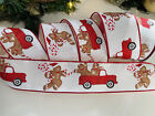 2.5” Gingerbread Men Riding In Trucks Wired Ribbon / Sold By The Yard