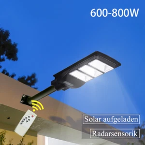 Solarleuchte LED Straßenbeleuchtung Kaltes Weiß mit Lichtmast Außen Wasserfest - Bild 1 von 14