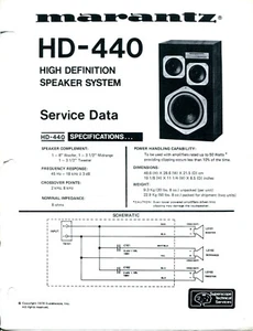 Vintage Marantz Model HD-440 High- Definition Speaker System Service Manual - Picture 1 of 1