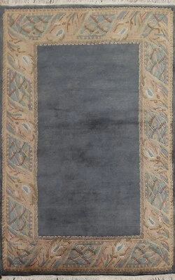 Contemporary Nepalese Bordered Oriental Area Rug Hand-knotted Wool Carpet 4x5 - Image 1 of 4