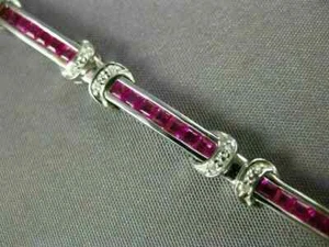 10CT Princess Cut Lab-Created Pink Ruby Tennis Bracelet 14K White Gold Finish - Picture 1 of 4