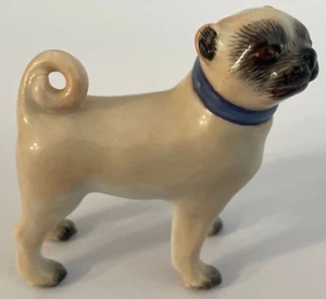 Meissen Porcelain Figurine Small Standing Pug With Blue Collar Facing Right - Picture 1 of 12