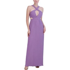BCBGMAXAZRIA Womens Purple Full Length Pleated Cutout Halter Dress 6 BHFO 9947 - Picture 1 of 2