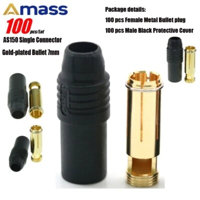 100pcs Single Amass AS150 7mm Female Connector BLACK Male Cover for Drone Copter - Image 1 of 4