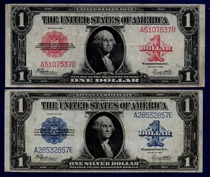 USA Banknotes 1 Dollar Red & Blue Seal 1923 Fine & VF - Picture 1 of 8