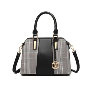 Ladies Gingham Plaid Panel Women Shoulder Bag Faux Leather Tote Handbag - Picture 1 of 16