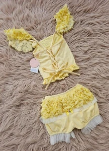 Rare DOLLCAKE yellow BUNNY KISSES set TOP & BLOOMER SHORTS size 5 - NWT! - Picture 1 of 2