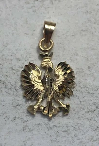 Brand New 14K Yellow Gold Polish Eagle Symbols Charm Pendant - Picture 1 of 2