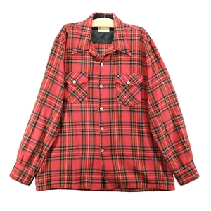 Sears Kings Road Men's Button Up Shirt Red Plaid 17-17.5 Tall VTG Wool Blend - Picture 1 of 12
