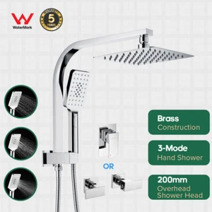 WELS Twin Shower Head Set Gooseneck 8" Rain+3-Mode Hand Chrome Shower Mixer Taps - Picture 1 of 15