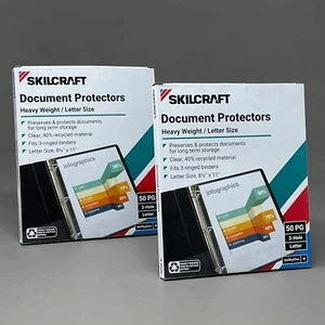 SKILCRAFT (2 PACK) Document Protectors Heavy Weight 3-Hole 8.5" x 11" 50 Sheets - Picture 1 of 13