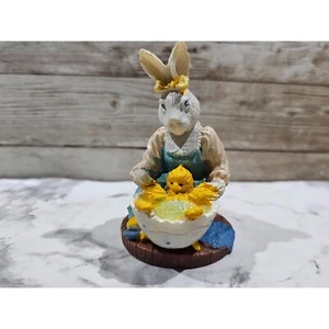 Vintage Resin Mama Bunny Giving Baby Chick A Bath 2.75" - Picture 1 of 8